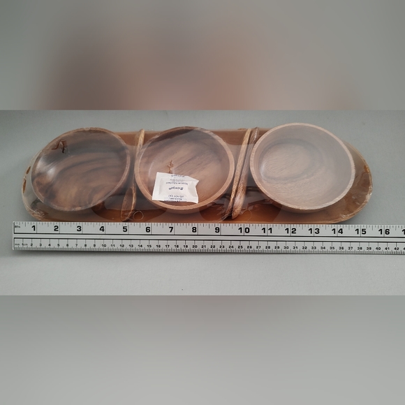 Wood Tray With Spoons  Condiments Server Platter Style  3 Containers  New - Picture 5 of 6